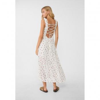 Criss-Cross Back Printed Midi Dress - White Size S