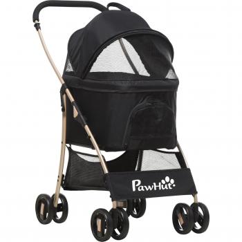 PawHut 3 en 1 Cochecito para Mascotas Carrito para Perros y Gatos Plegable Desmontable con Bolsa de Transporte Cesta de Almacenaje Frenos Tela Oxford 600D