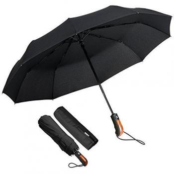 Echoice Paraguas Plegable Hombre Paraguas Automático Antiviento, Paraguas de Viaje Paraguas Mujer Marino Compacto Resistente al Viento - Negro