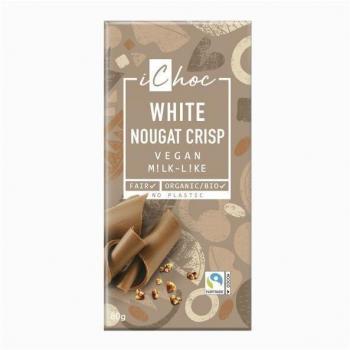 iChoc White Nougat Crisp Vegan Organic Chocolate with Hazelnut Praline and Crunch 80g