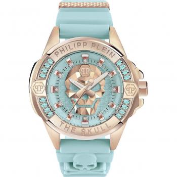 Philipp Plein Blue Skull Watch with Crystals, Female, Blue, Size: ONE SIZE