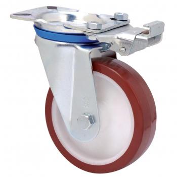 Rueda Alex Serie ZV-POL Giratoria con Platina y Bloqueo Direccional, Poliamida Blanca con Poliuretano Marrón Liso