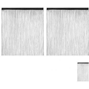 Set de 2 Cortinas de Hilo Negras, Acortables, con Ojal Superior para Ventanas y Puertas, 145 x 245 cm