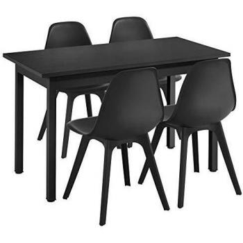 Juego de Comedor Elegante Mesa 120x60cm + 4 Sillas Negras Acero y MDF