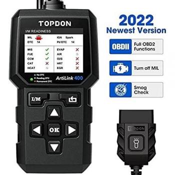 Topdon OBD2 Code Reader AL400 OBD2 Scanner, Car Diagnostic Tool with 10 OBD Functions- Check Engine Light/Smog Emission Test/O2 Sensor Test/EVAP, Free Lifetime Update