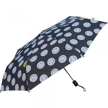 Smiley - Clima Paraguas Plegable Automático | Paraguas Antiviento Pequeño y Compacto Ideal para Viajes, Infantil - Negro