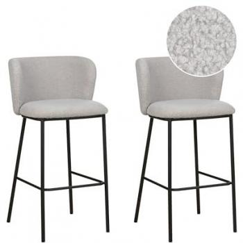 Conjunto de 2 Sillas de Bar Modernas Tapizadas en Bouclé Gris con Patas Negras y Respaldo Curvo Sin Reposabrazos Mina