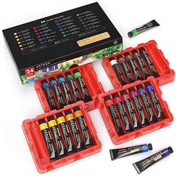 ARTEZA Tubos de acuarela líquida de calidad | 24 colores de acuarela | Tubos de 11,8ml | Kit de iniciación para pintar acuarelas