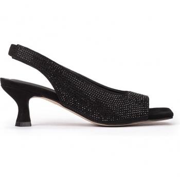 Sandalias de tacón bajo de ante en color negro