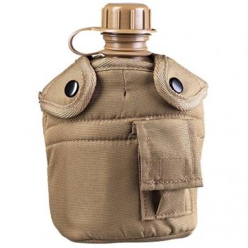 Botella de agua US 1L con tapa y funda coyote