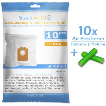SET - 10 AMBIENTADORES + 10 BOLSAS PARA ASPIRADORAS AEG / ELECTROLUX: AirMax AAM 6124N, Ultra Silencer Z3980P, Essensio ZEO 5430, ZXM, AVQ2124, UltraSilencer ZUSG 4061, JetMaxx ZJM 68SP, AVQ 2130 Viva Quickstop
