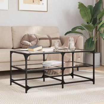 Mesa de centro vidaXL superficie de vidrio y acero 98,5x50x45 cm transparente y negro para salón, comedor o auxiliar