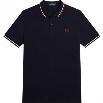 Fred Perry Twin Tipped Polo Shirt - Men's Polo Shirt in Navy/White/Red, Size: M, Slim Fit, Cotton