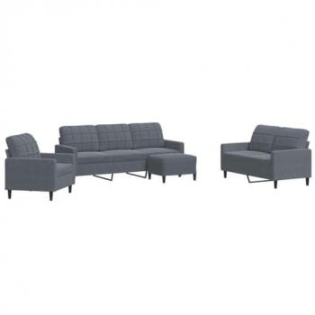 Conjunto de sofá de 4 piezas con almohadas de terciopelo gris oscuro