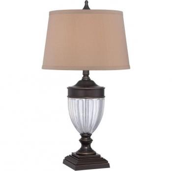 Lámpara de mesa Dennison bronce palladiano con pantalla tostada, 1 luz, E27