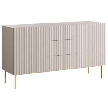 Aparador con 2 puertas y 3 cajones de MDF y acero - Beige y dorado - EVILANA