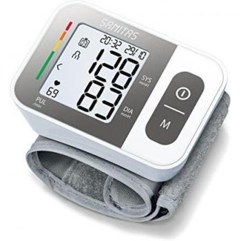 Tensiometro de Muñeca Sanitas SBC 15 - Medición Automática de Presión Arterial y Pulso - Función de Advertencia de Arritmias - 2 Usuarios con 60 Espacios de Memoria