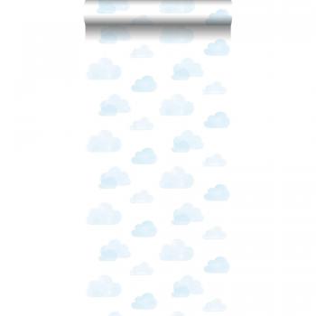 Papel pintado nubes azul claro y blanco - 53 cm x 10 m