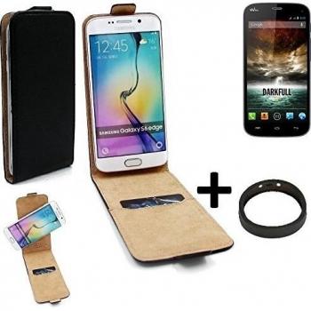 TOP SET: Caso Smartphone para Wiko Darkfull cubierta del estilo del tirón 360°, negro + anillo protector, cubierta del tirón - K-S-Trade