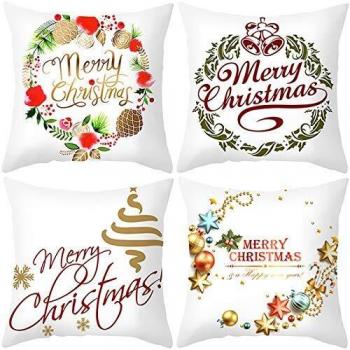 LAXEUYO Cuscini di Natale 4 Pack Decorativo Cotone Biancheria Federe Cuscini Divano Christmas Cuscino 45x45 cm