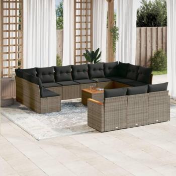 14-Piece Grey Poly Rattan Garden Sofa Set with Cushions
