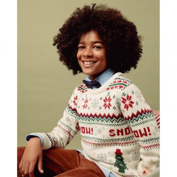 Sfera Jersey Navidad Jacquard con diseño jacquard navideño, manga larga, cuello redondo, tejido suave y cómodo, ideal para la temporada festiva