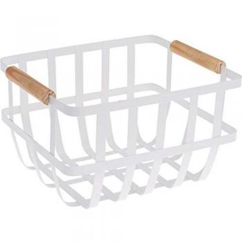 Cesta Metálica Blanca para Frutas con 2 Asas Color Madera - 22 x 27 cm