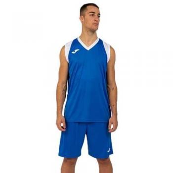 Conjunto deportivo unisex Joma Final II color blanco y royal, incluye camiseta de manga corta y pantalones cortos, fabricado en material transpirable, diseño moderno y cómodo para actividades deportivas