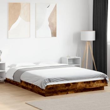 Cama con estructura de madera de roble ahumado 135x190 cm y luces LED Vidaxl Marrón