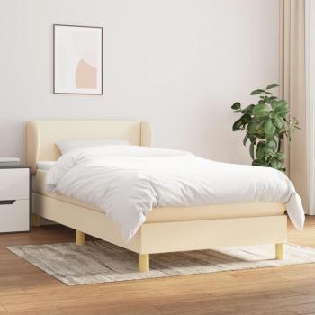 Cama box spring con colchón de muelles en tela color crema 80x200 cm