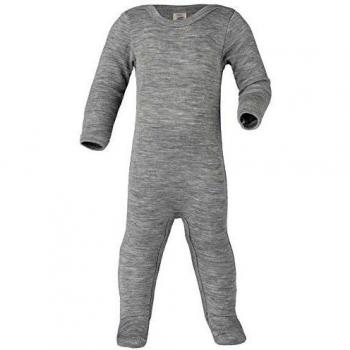 Mono de dormir Engel gris claro melange, 62/68, lana y seda con pies