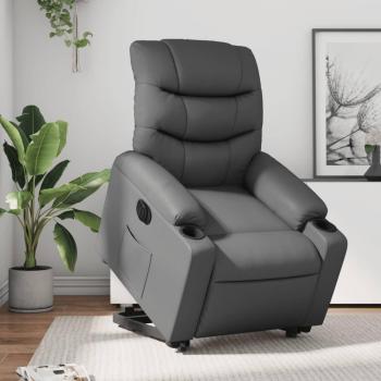 Sillón reclinable elevable eléctrico de cuero sintético gris Vidaxl 166529