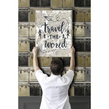 Noordwand - Papel Pintado Friends&Coffee Boxes and Locks Metal y Beige, Decoración de Pared Interior, Panel Mural Metálico en Colores Beige y Gris