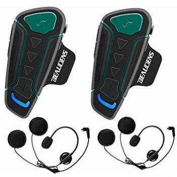 Intercomunicador Casco Moto Bluetooth, BEAUDENS Comunicación Intercom, Gama de 1200m, IPX6 Impermeabilidad, Intercomunicacion Entre 3 Motociclistas, Cancelación de Ruido