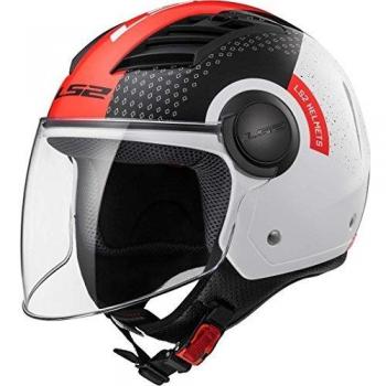 LS2, Casco jet de moto Airflow condor, XS, Negro Blanco Rojo