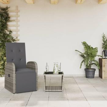 2-Piece Grey Poly Rattan Garden Dining Set with Cushions