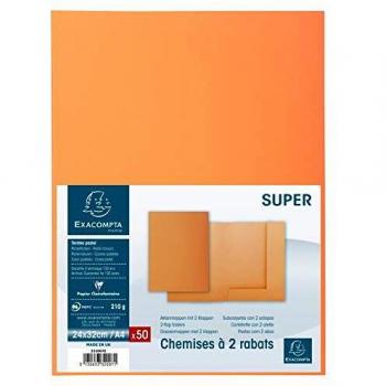 Subcarpetas Exacompta Super 250, Paquete de 50, A4, 2 solapas, 210 g/m2, color naranja