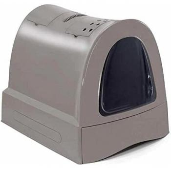 Imac Bandeja Higiénica Arenero Gatos - Bandeja Sanitaria Gatera Arenero Cubierto Caja De Arena WC Gatos Zuma 40 x 42,5 x 56 cm Gris