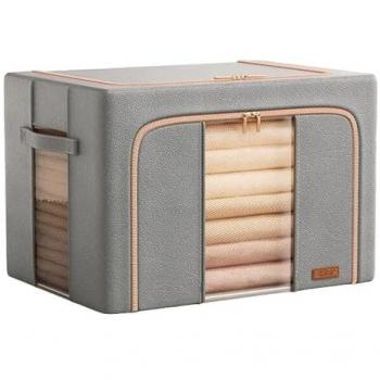 JOYBOS Caja de Almacenamiento de Cuero Plegable 100L con estructura de acero, manija reforzada y ventana transparente