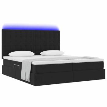 Cama con Tira de Luces LED Negro 180 x 200 cm Terciopelo, Diseño Moderno y Elegante