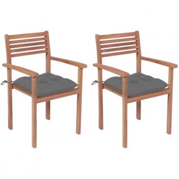 Teak Garden Chairs Set of 2 with Grey Cushions