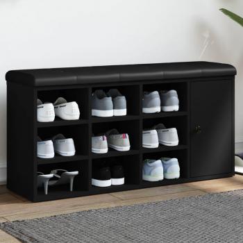 Banco Zapatero de Madera Multicapa Negro 102x32x50 cm