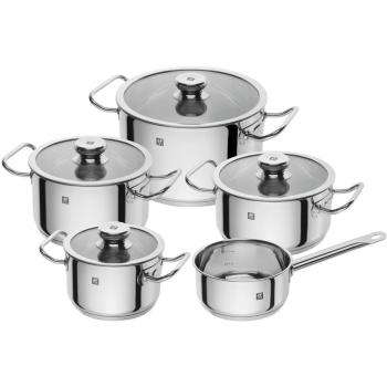 Set de 5 cacerolas Zwilling Element 64450-000-0, color plateado, fabricadas en acero inoxidable