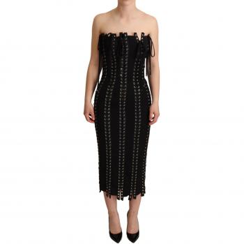Dolce & Gabbana Black Cady Sleeveless Lace Up Bodycon Dress - IT38|XS, Size: 2XS