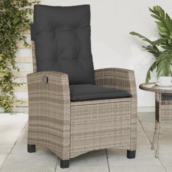 Silla de jardín reclinable con cojines de ratán sintético gris
