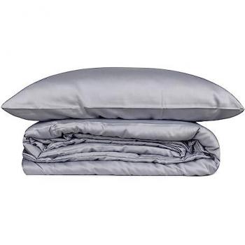 Juego de Ropa de Cama Satén Algodón - Funda Nórdica + 2 Fundas de Almohada 240x220 Gris - Suavidad Garantizada