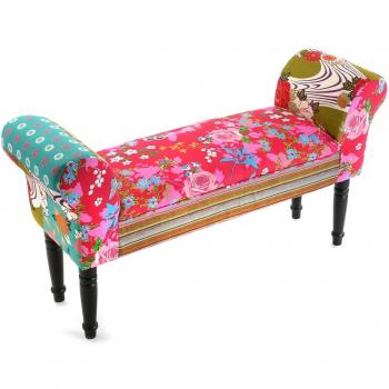 Taburete Versa Pink Patchwork para Dormitorio o Entrada con Apoyabrazos, Dimensiones 53 x 32 x 100 cm, Fabricado en Algodón y Madera, Color Rosa