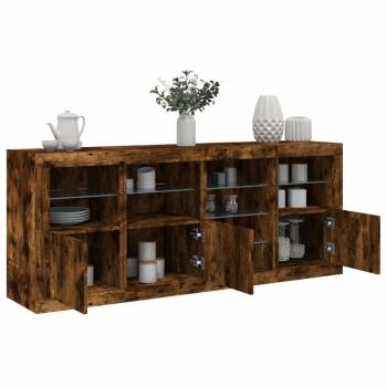 Aparador con luces LED 164x37x67 cm, Mueble de Almacenaje de Salón, Buffet para salón, Armario Auxiliar, Armario de Almacenamiento en roble ahumado