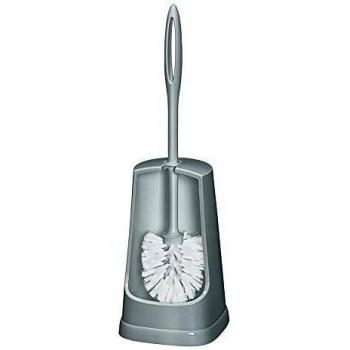 Portascopino WC Simple Gris - Set de baño con cepillo doble, plástico, 12,5x40,5x12,5 cm