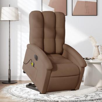 Sillón de masaje eléctrico reclinable elevable tela marrón Vidaxl 372575